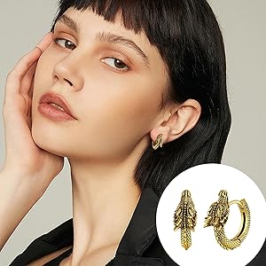 Amazon.com: U7 Dragon Earrings for Men Women(Black+Gold